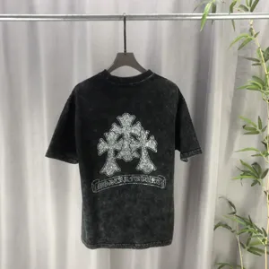 Chrome Hearts 2025ss 春夏の新作 300g双糸 ピュアコットン ユニセックス半袖ポロシャツ ブラック（Chrome Hearts 70）