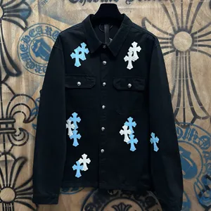 Chrome Hearts 高級レザーパッチワークデニムジャケット ブラック ユニセックス（Chrome Hearts 192）