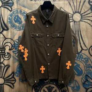 Chrome Hearts 高級レザーパッチワークデニムジャケット ブラウン ユニセックス（Chrome Hearts 190?）