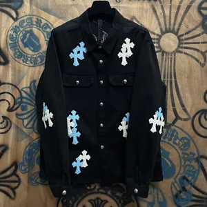 Chrome Hearts 高級レザーパッチワークデニムジャケット ブラック ユニセックス（Chrome Hearts 187）
