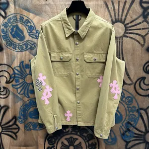 Chrome Hearts 高級レザーパッチワークデニムジャケット イエロー ユニセックス（Chrome Hearts 184）