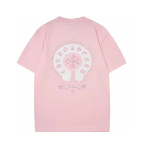 Chrome Hearts ホースシュークロスプリント カラフル ホットダイヤモンド ラウンドネック 半袖Tシャツ カップルスタイル ピンク（Chrome Hearts 241）