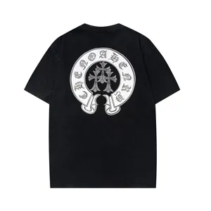 Chrome Hearts ホースシュー リフレクタークロス ホットダイヤモンド ラウンドネック 半袖 カップルスタイル ブラック（Chrome Hearts 240）