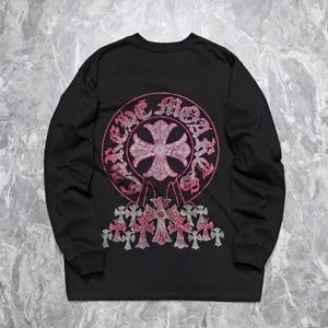 Chrome Hearts ホースシュープリント クロス サンスクリット ヘビーデューティー ホットダイヤモンド ロングスリーブスウェットシャツ ブラック（Chrome Hearts 201）