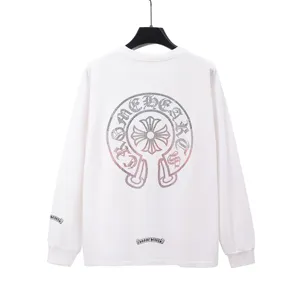 Chrome Hearts ホースシュープリント クロス サンスクリット ヘビー ホット ダイヤモンド ロングスリーブスウェットシャツ ホワイト（Chrome Hearts 204）