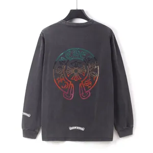 Chrome Hearts ホースシュープリント クロス サンスクリット ヘビー ホット ダイヤモンド ロングスリーブスウェットシャツ ブラック（Chrome Hearts 205）