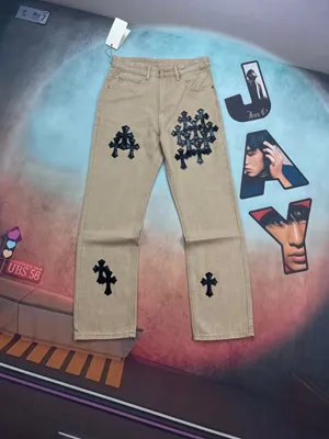 Chrome Hearts 25FW CHハードウェアリベットプレーンカーキレザージーンズ 限定版 超レア カーキ（Chrome Hearts 180）