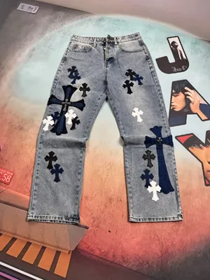 Chrome Hearts SexRecordsシリーズ メタリックレザークロス マティ リミテッドエディション 初代キャトルキングジーンズ ブルー（Chrome Hearts 181）