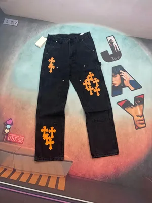 Chrome Hearts ブラック＆オレンジレザー 限定版 ブルキング ランバージャックジーンズ（Chrome Hearts 182）