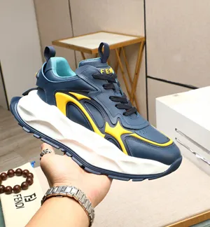 25ss 新作 フェンディ フローシリーズ スニーカー ネイビーブルー レザー カジュアル ランニングシューズ（FENDI 11）