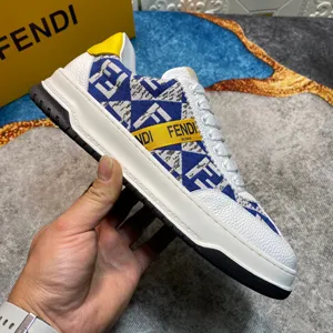 フェンディ ドミノ スニーカー ホワイト ブルー レースアップ レザースニーカー（FENDI 60）