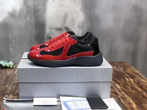 プラダ アメリカズカップ コレクション グロッシーパテントレザー＆メッシュ カジュアルスニーカー レッド＆ブラック（4E3400 3L46 F0927）
