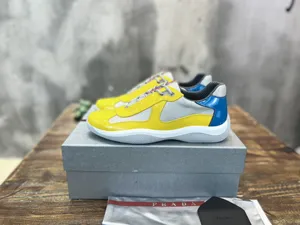 プラダ アメリカズカップ コレクション シャイニーカーフスキン＆メッシュ カジュアルスニーカー イエロー（Prada 26）
