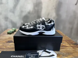 CHANEL シャネル 23S 春夏 新作 ブラック ダイヤモンド柄 ウール カラーブロック カジュアル スニーカー（G38299）