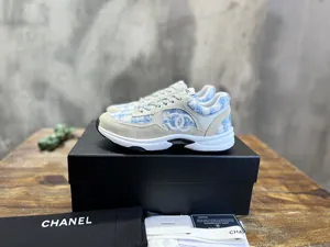 CHANEL シャネル 23S春夏 新作 ブルー ダイヤモンド柄 ウール カラーブロック カジュアル スニーカー（G38299）