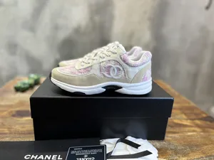 CHANEL シャネル 23S 春夏 新作 ピンク ダイヤモンド柄 ウール カラーブロック カジュアル スニーカー（G38299 Y56627 K6020）