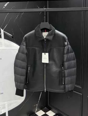 モンクレール ジュモー ブラック メンズ レザー ダウンジャケット (J10911A00115549SK999)