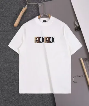 フェンディ ホワイト 3D 刺繍 コットン クルーネック 半袖 Tシャツ（FY0936AOZ3F0QA1）