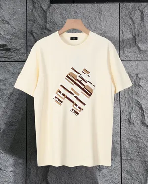 フェンディ ベージュ 刺繍 コットン クルーネック 半袖Tシャツ（FY0936AVOJF0UU0）