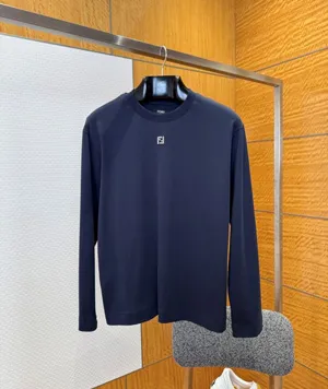 フェンディ 2025 新作 ネイビーブルー ピュアコットン ロングスリーブ Tシャツ (Fendi00009)