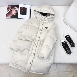 プラダ レディース オフホワイト フード付き ロング パファージャケット（Prada000004）