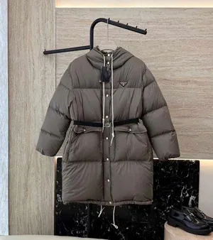 プラダ レディース グレー フード付き ロングダウンジャケット (Prada000029)