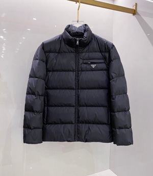 プラダ メンズ ネイビーブルー スタンドカラー ショート丈 ジップアップ ダウンジャケット (Prada000067)