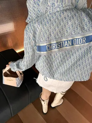 ディオール ニュー ツイル レタープリント フード付きクロップドジャケット ブルー (Dior000045)