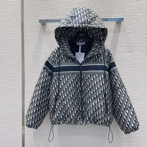 ディオール オブリーク プリント ネイビーブルー フード付き ジップアップ ジャケット (Dior000042)