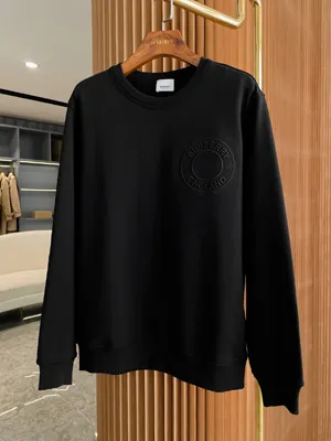 バーバリー カップルズ ブラック 刺繍ロゴ コットン クルーネック オーバーサイズ スウェットシャツ (Burberry000081)