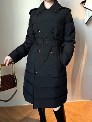 バーバリー ウィメンズ ブラック クラシック ダブルブレスト ラペル ロングダウンジャケット（Burberry000055）