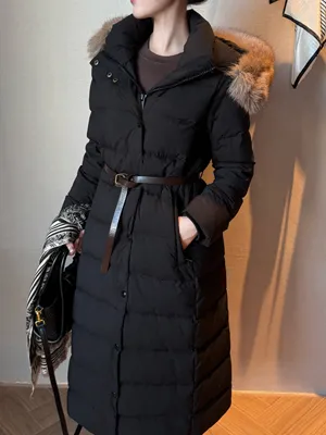 バーバリー レディース ブラック シンベルト フード付き ロングダウンジャケット（Burberry000046）