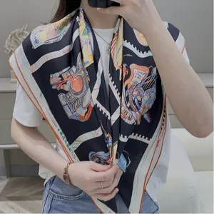 エルメス「シュヴァロスコープ」ネイビーブルー シルクスカーフ 90*90（Hermès000151）