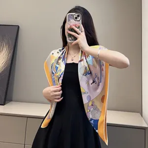エルメス「サデコワフ！」オレンジ シルクスカーフ 90*90（Hermès000088）