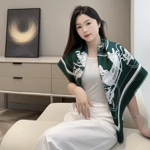 エルメス「エクスリブリス」フォレストグリーンシルク スクエアスカーフ 90*90（Hermès000034）