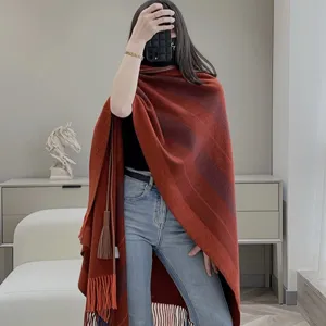 エルメス「ロカバル ケープ」バーガンディ カシミア ケープショール 171*142（Hermès000147）