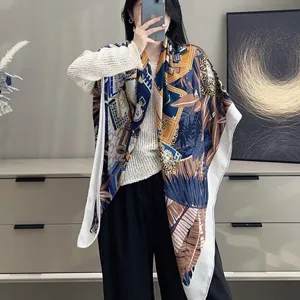 エルメス「レ 12 レオパード」ネイビーブルー カシミヤショール 140*140（Hermès000027）