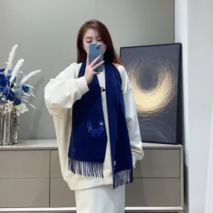 エルメス「アンプリメ エルメス オデッセ」ネイビーブルー カシミアロングマフラー 25*150（Hermès000091）