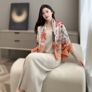 エルメス「プレシャスパラダイス」オレンジ カシミヤショール 136*137（Hermès000045）