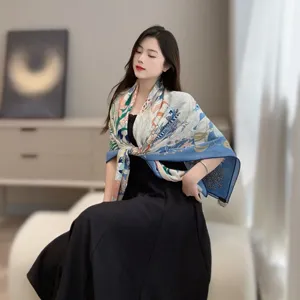 エルメス「プレシャスパラダイス」ブルー カシミヤショール 136*137（Hermès000044）