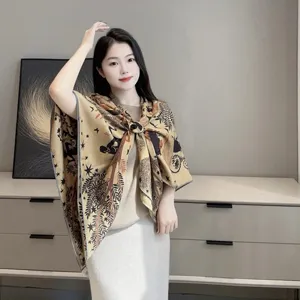 エルメス「スールシャルムドルフェ」ブラウン カシミヤショール 136*137（Hermès000022）