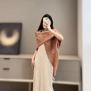 エルメス「マハラニ庭園140」オレンジ カシミアショール 136*137（Hermès000016）