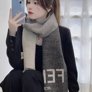 フェンディ グレー FFジャカード カシミア グラデーション リバーシブル マフラー 35×190cm（Fendi000048）