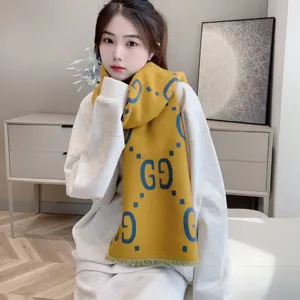 グッチ イエロー/ブルー GGジャカード 両面ウール ロングマフラー35*190（Gucci000048）