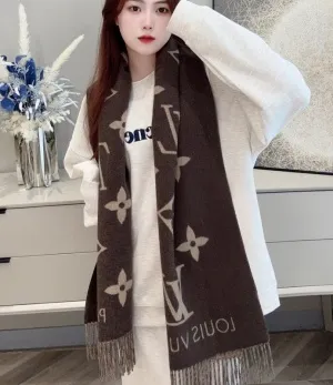 ルイヴィトン「レイキャビク」コーヒーブラウン クラシックカシミヤマフラー 45×190cm（M71041）