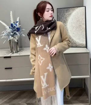 ルイヴィトン「レイキャビクグラデーション」ベージュブラウングラデーション カシミアマフラー 45×190cm（M73675）