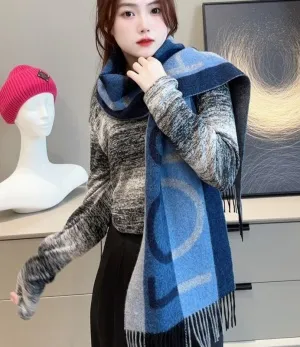 ルイヴィトン「エシャルプLV ホライゾン」ブルーグレー ウールマフラー 30×185cm（M70921）