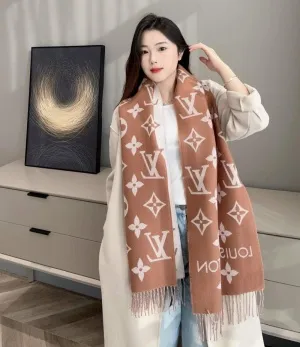 ルイヴィトン「LV エッセンシャル」ウール ロングマフラー ノワゼット 34×186cm（M78935）