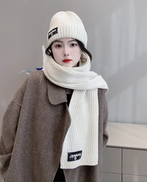 シャネル オフホワイト ニット カシミア マフラー/ビーニー セット 200 x 30cm（Chanel000112）