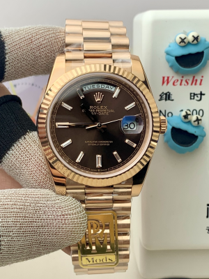 【PPM Mods】ロレックス デイデイト 40mm “チョコレート文字盤?バゲットインデックス” 配重設計 Cal.3255搭載モデル m228235-0004